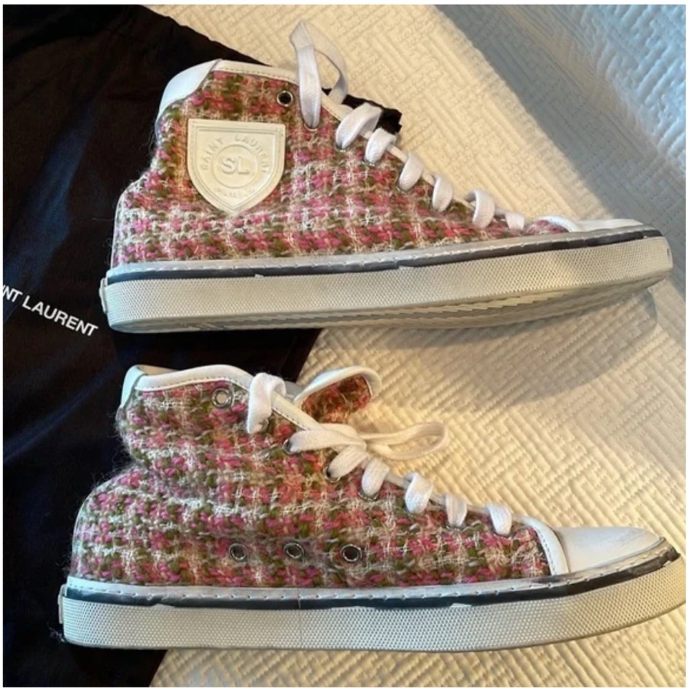 Saint Laurent Malibu Bedford Tweed High Top Pink Sneaker Size 38 - Picture 4 of 9